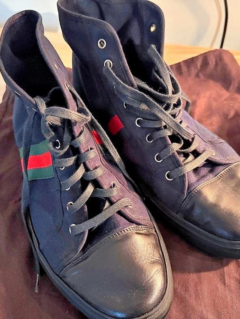 Gucci High-Top Sneaker with Web Stripe Black